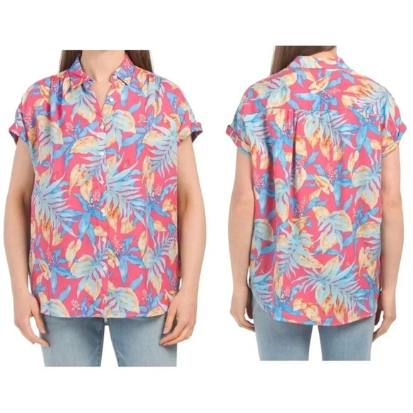 New J Mclaughlin Alondra Blouse Mini Norwich Leaves button
down collared top - Picture 1 of 10